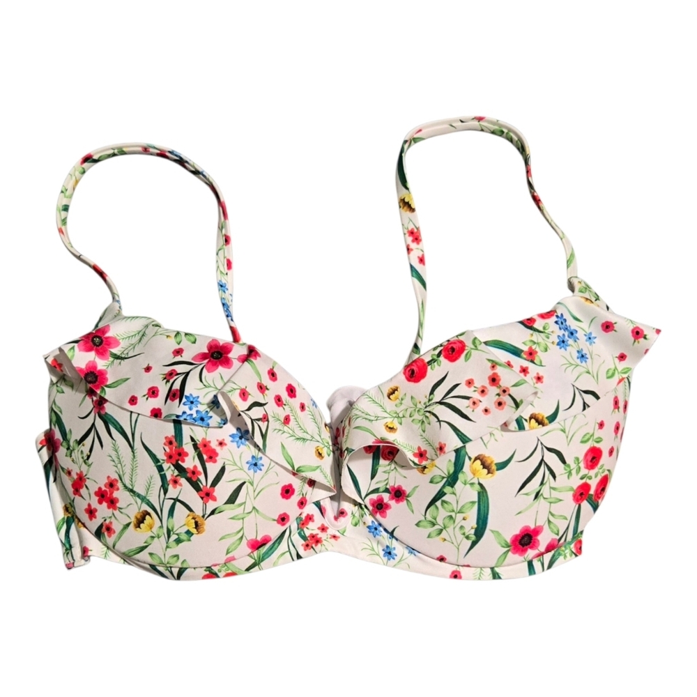 Calzedonia Swim Stefanie Ruffle Push-Up Bikini Top 34 Floral Garden White